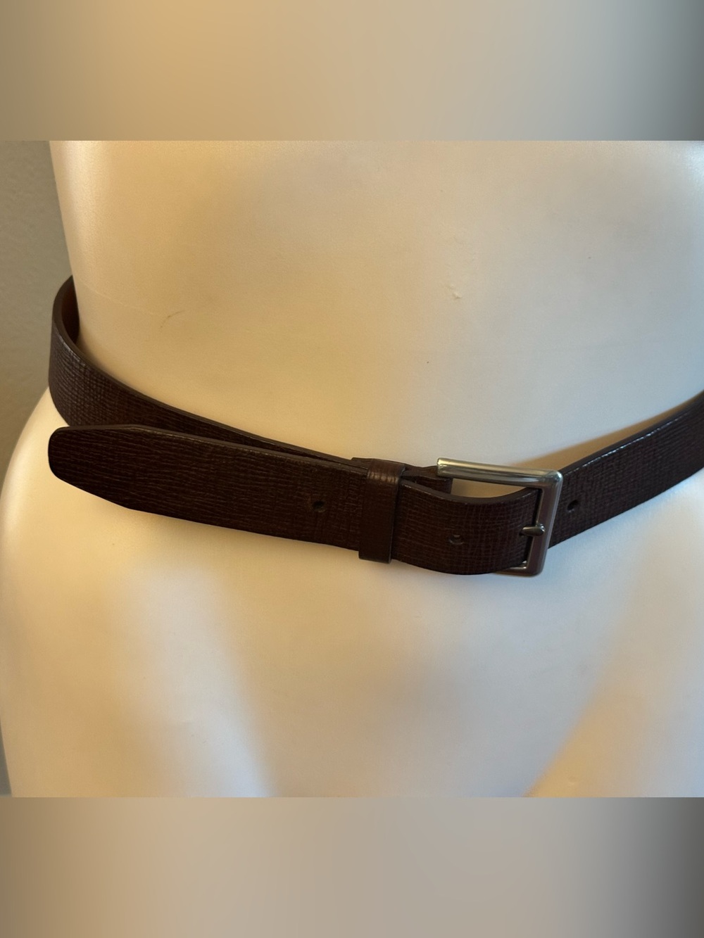 Polo by Ralph Lauren Dark Brown Textured Leather Belt Bag with Silver Buckle